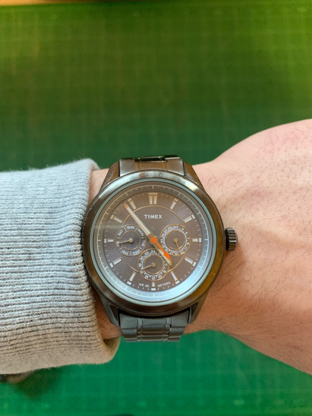 Timex Black and Orange Accent Stainless Steel Watch